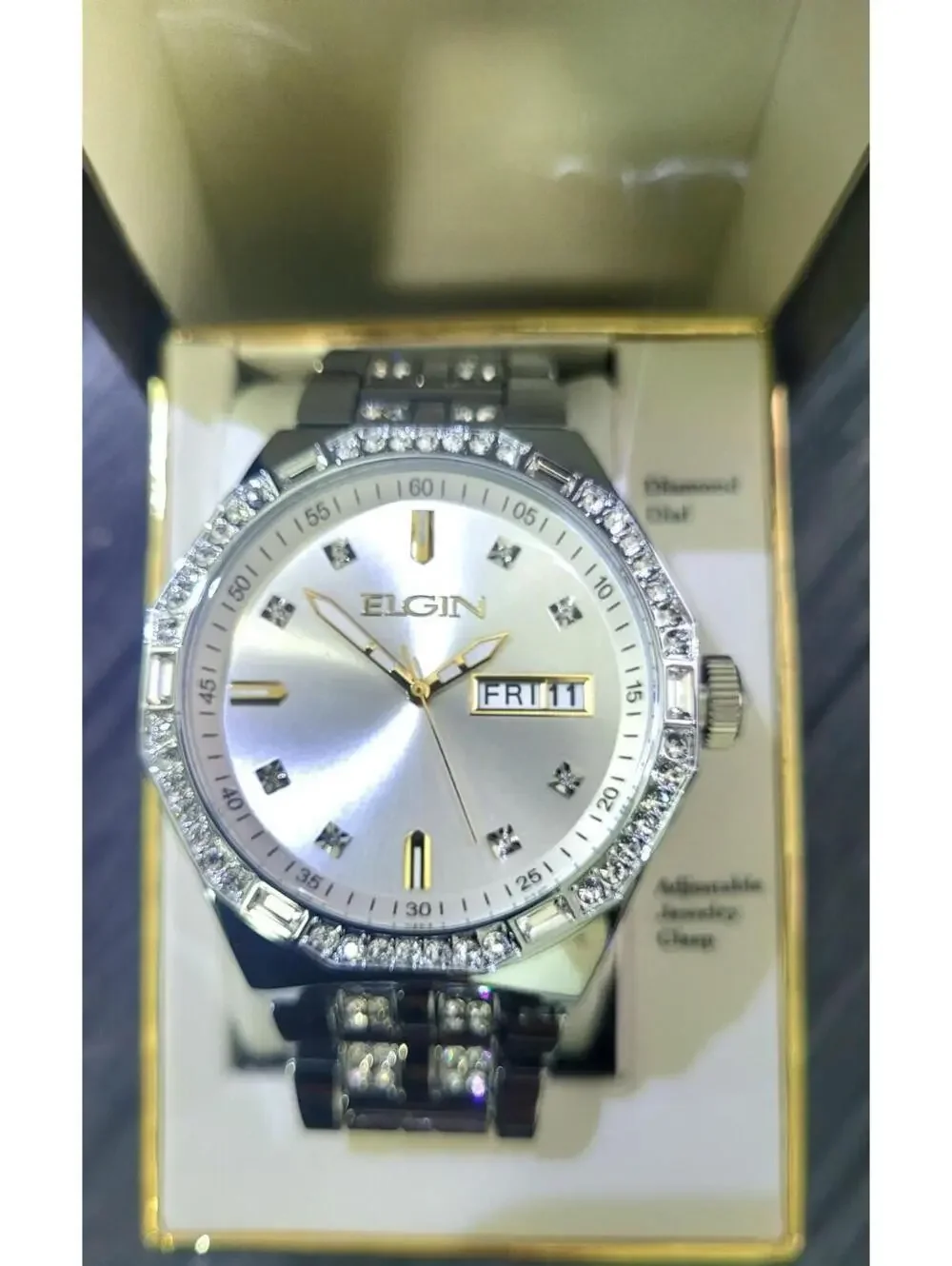 Rare‎ Elgin Mens Paved Diamond Bezel Watch Authorized Dealer